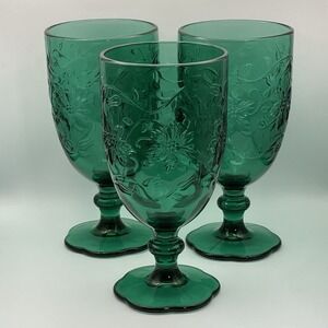 3 - Princess House Goblet Emerald Green Fantasia Poinsettia / Holiday Christmas